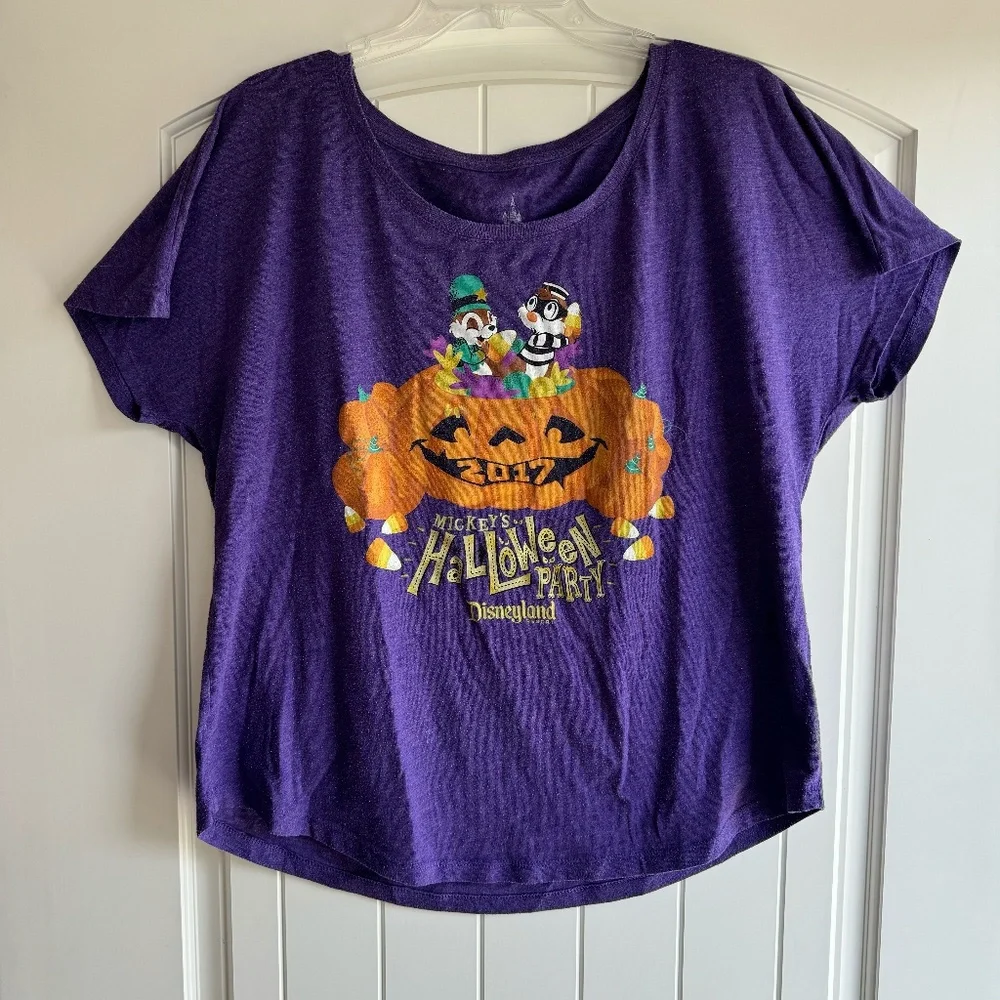 Disney Parks 2017 Mickey’s Halloween Party EVENT LE Chip and Dale Purple Shirt - Picture 2 of 7